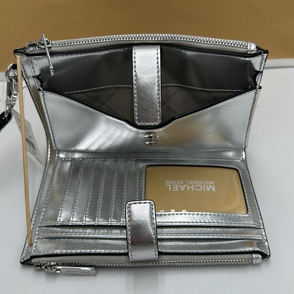 Michael kors Jet Set Travel Large Embellished Signature Logo Wristlet Optic Whit - Picture 12 of 14